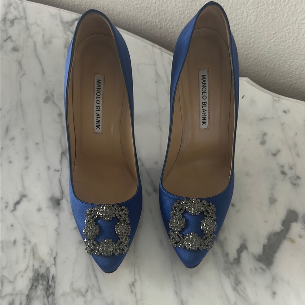 Manolo Blahnik Blue Satin Women's Shoes